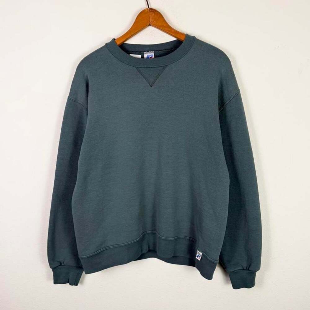 Vintage Russell Athletic Sweatshirt Faded Green Blank Minimalist Skater